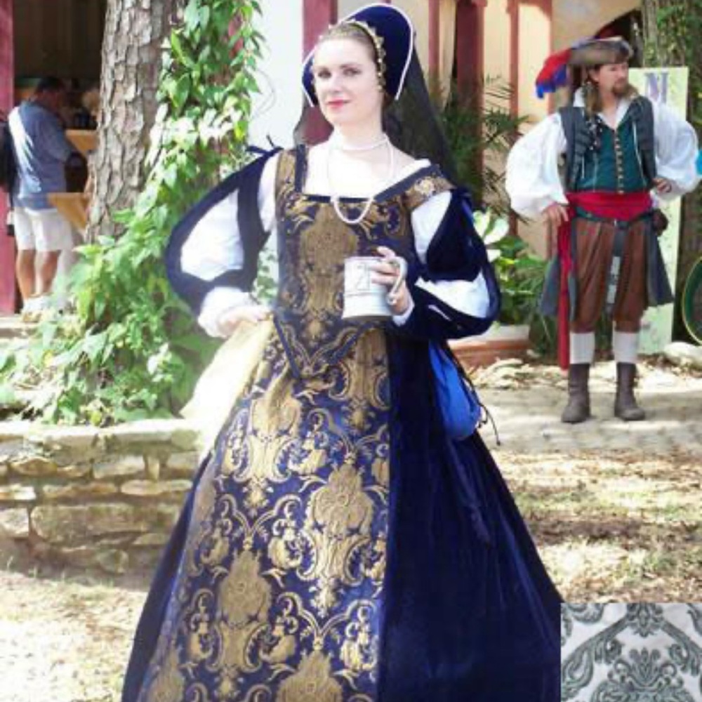 Majestic Velvets Julian Renaissance Velvet Blue Brocade Dress - Size M